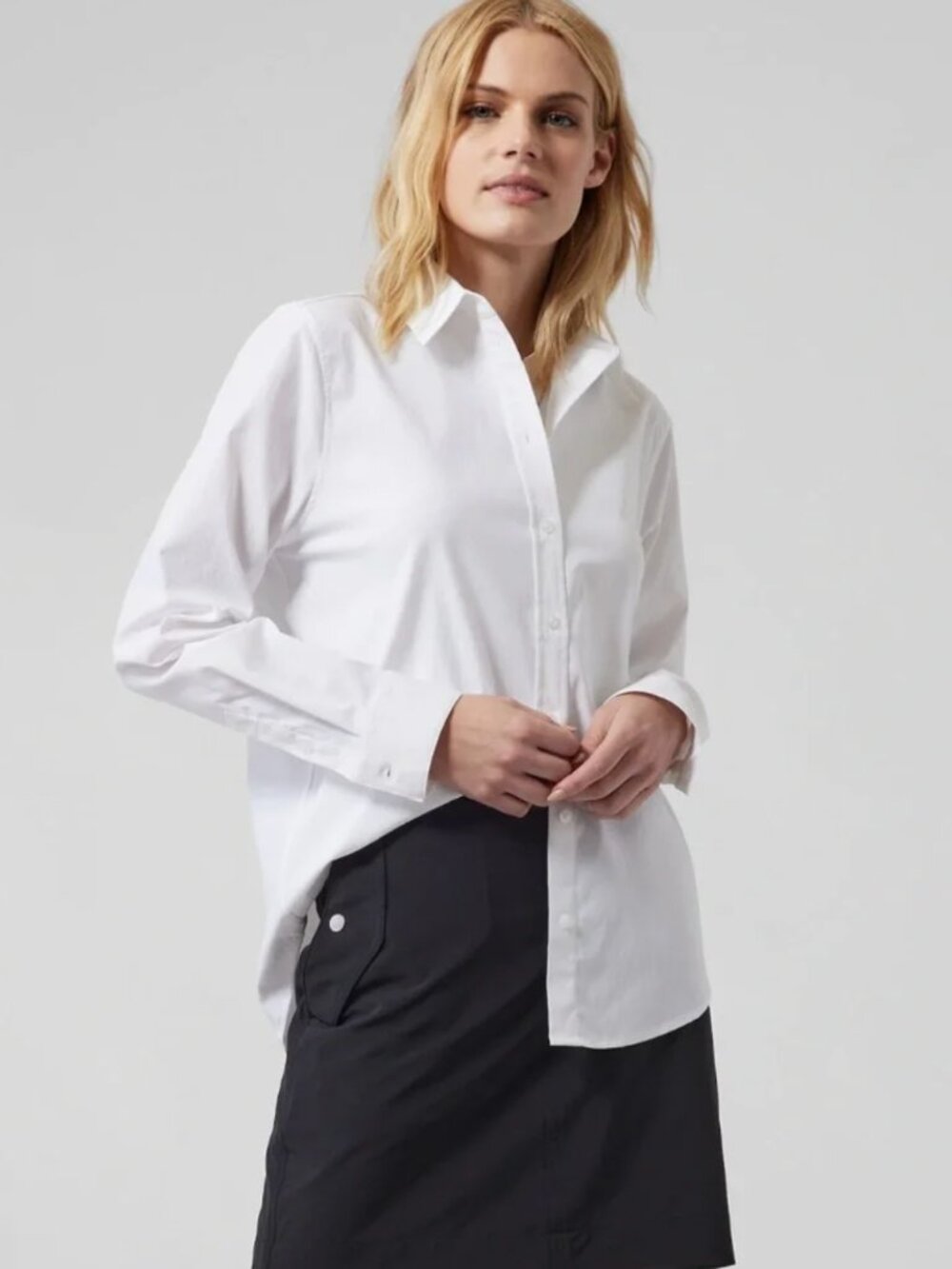 ATHLETA Midtown II Shirt White Button Down Large - Picture 1 of 10